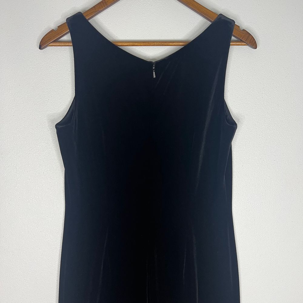 Vintage Y2K Black Velvet Scoop Neck Goth Vamp Dark Romantic Maxi Sheath Dress 8 - Picture 9 of 13